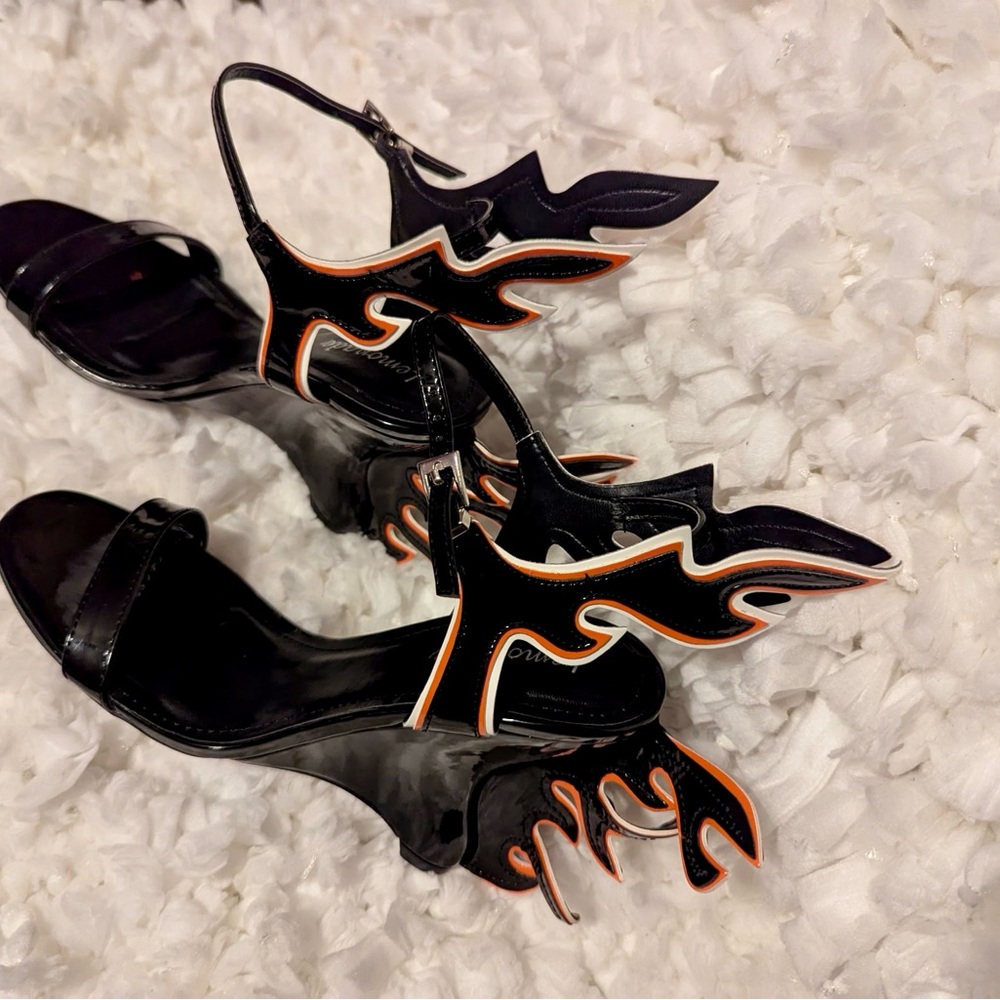 AKIRA Black and Orange Flame Heels